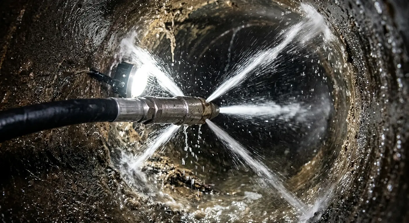 High-pressure hydro jetting nozzle cleaning sewer pipe for Sewer Line Relining in Black Forest